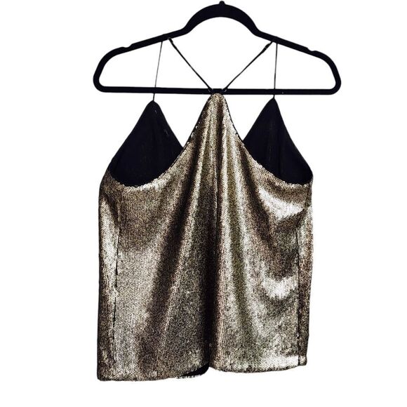 BCBGMAXAZRIA top gold sequin Disco Fairy Party New Years Rave tank M - Picture 2 of 4
